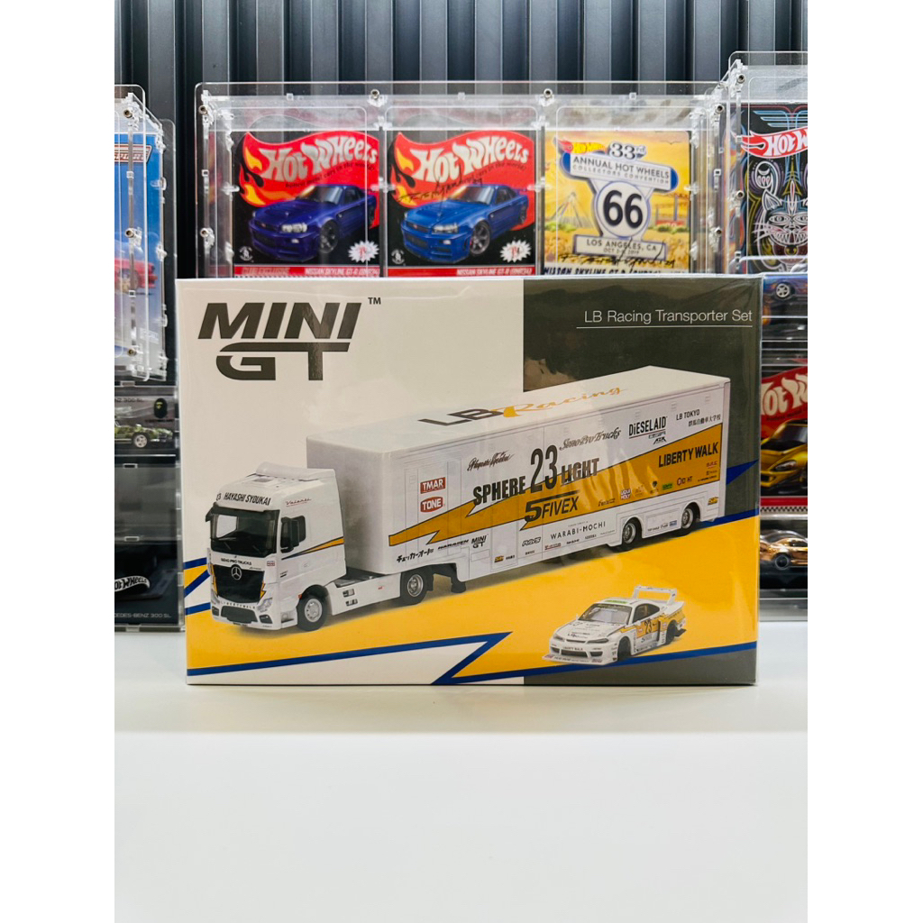 Mini GT MGTS0004 Mercedes Benz Actros & Nissan Silvia S15 LB Racing Transporter Set