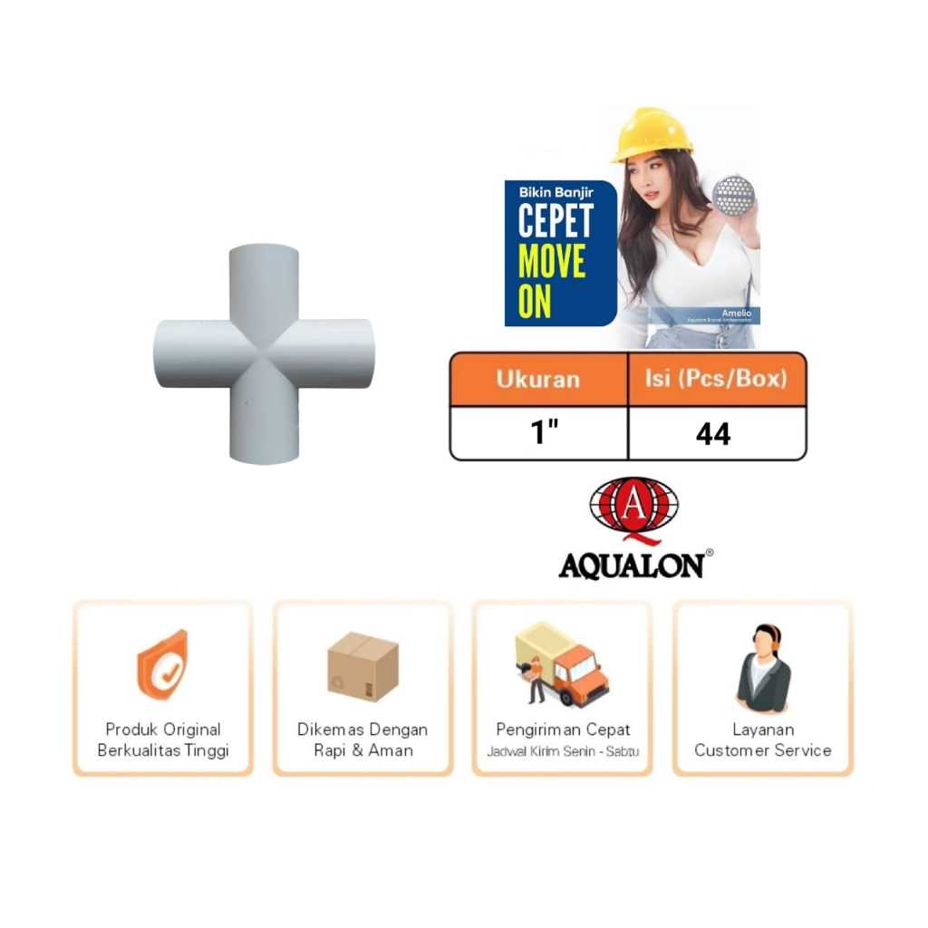 Hindroponik Cross Tee T X 4 Siku / Cross Tee 4 Way 1" AW PVC AQUALON
