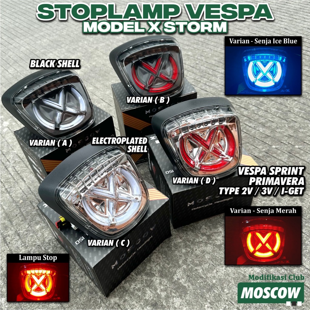 Lampu Belakang MOSCOW VESPA-X Stoplamp V.3 Model X Storm Moto CLEAR SMOKE PNP FOR Vespa Sprint Prima