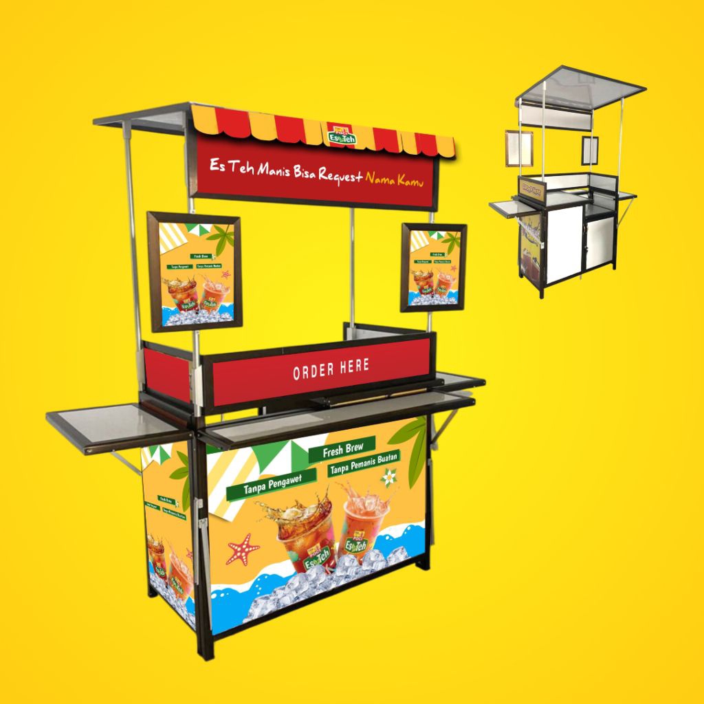 Booth Portable Alumunium / Gerobak Lipat / Meja lipat / Event Desk / Stand Jualan - ES TEH