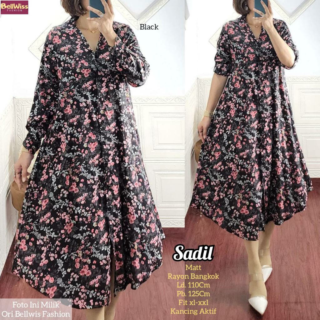 SADIL LONG TUNIK BY BELLWIS/LONG TUNIK RAYON JUMBO KANCING AKTIF BEST SELLER