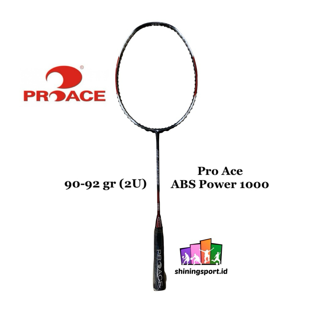 Raket Badminton Pro Ace ABS Power 1000 (+ Free Kaos & Towel Grip 2 pcs)