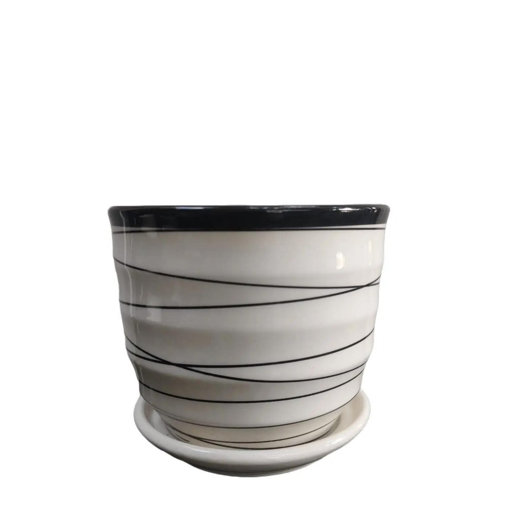 pot keramik pot mini pot estetik motif garis hitam