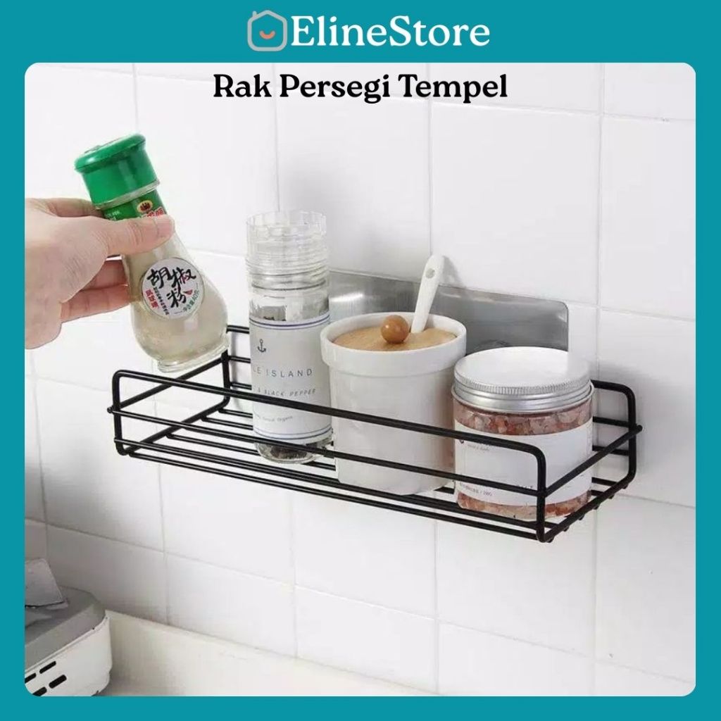 Rak Dapur Persegi Serbaguna Model Gantung Tempel Tanpa Bor Paku Rak Bumbu Rak botol kecap gula garam