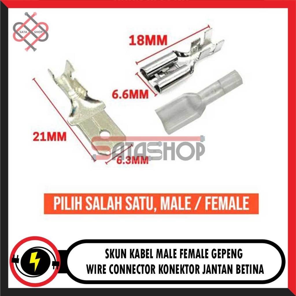 Skun Gepeng Besar 6.3mm Kabel Male - Female - Kondom - Skun Wire Connector Konektor Jantan Betina - 