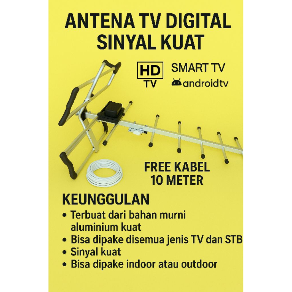 Antena TV digital sinyal kuat free kabel 10 meter outdoor indoor sinyal kuat