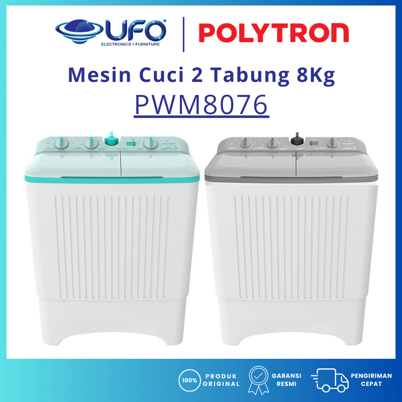 POLYTRON MESIN CUCI MANUAL 2 TABUNG 8 Kg PWM8076 WATER FILTER BARU - GARANSI RESMI