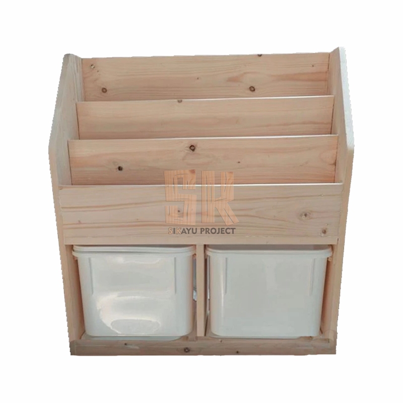 Rak Mainan Anak Minimalis 2 Box + Rak Buku Atas - Rak Buku Trofast Minimalis Kayu Jati Anak Serbagun