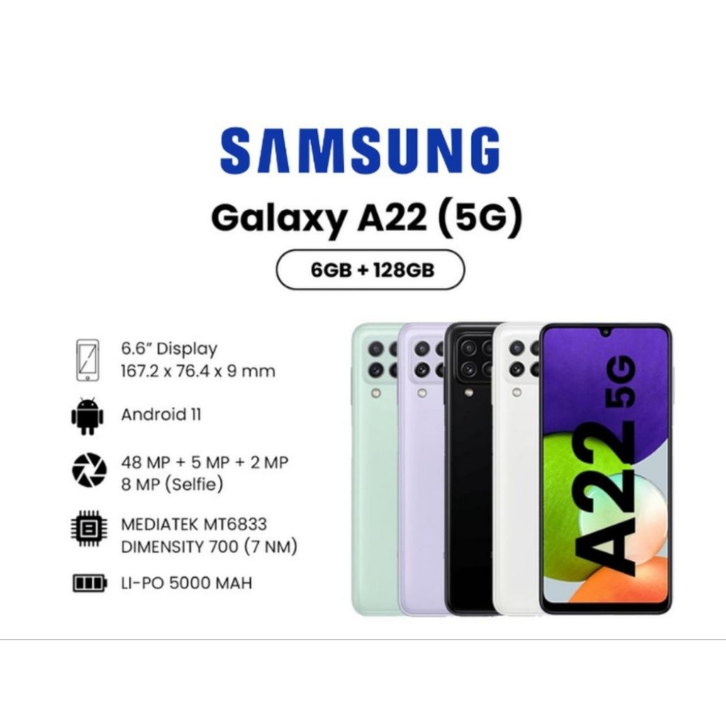 HP SAMSUNG GALAXY A22 5G 6/128 GB - SAMSUNG A 22 5G RAM 6GB ROM 128GB GARANSI RESMI