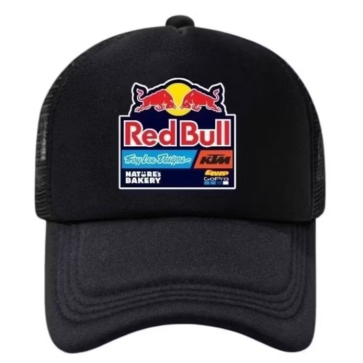 Troy Lee Designs Topi Jaring Topi Trucker Hat motif RedBull Natures Bakery 4WD GoPro Hitam Pria dan 