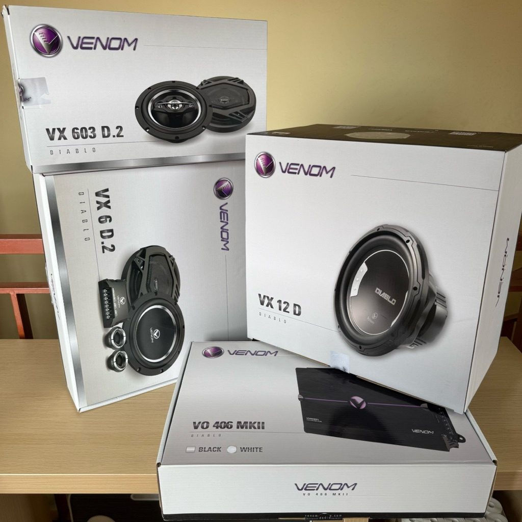 PAKET AUDIO VENOM DIABLO 4 in 1 ( POWER 4 Ch VENOM + SUBWOOFER VENOM 12” + SPEAKER SPLIT + SPEAKER C