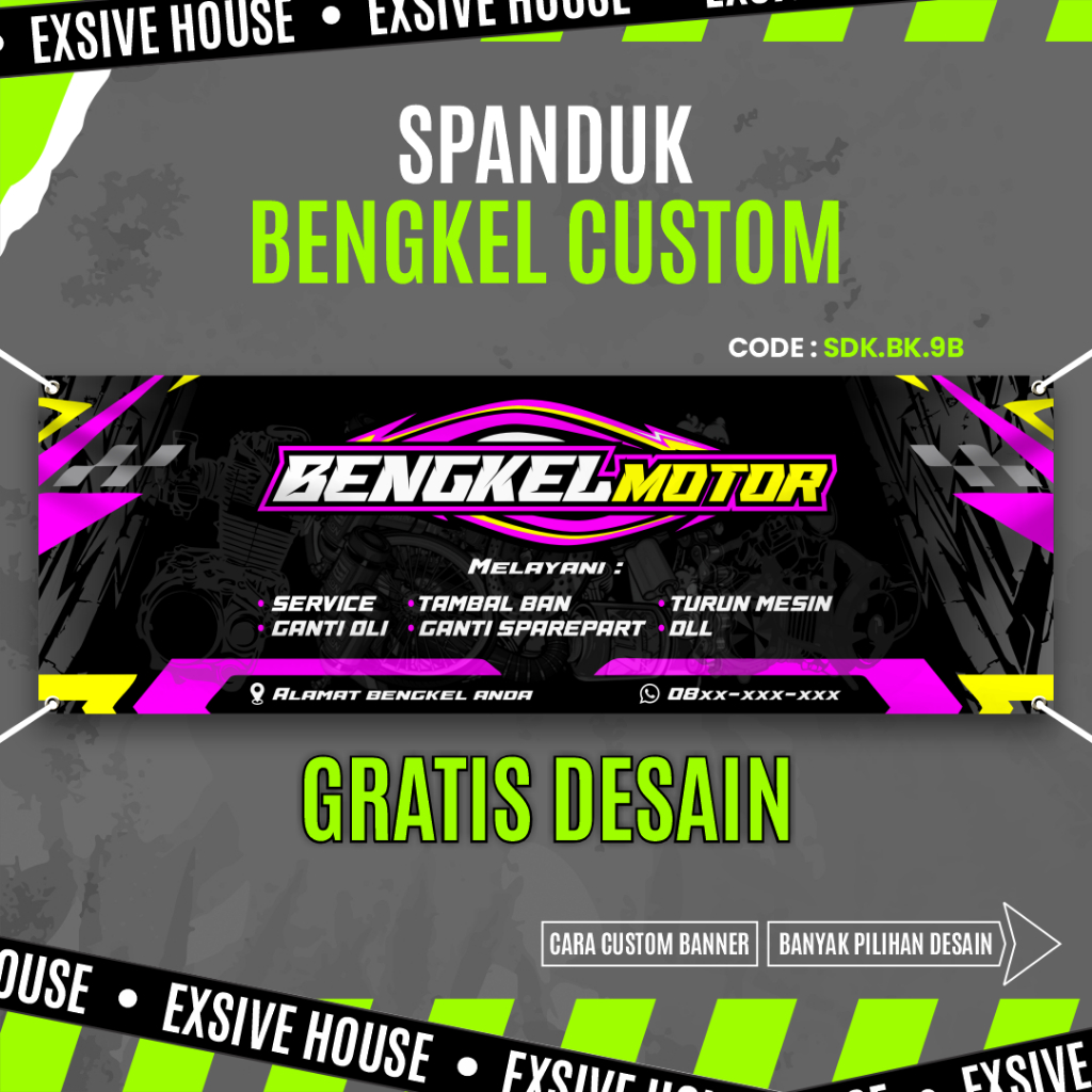 Print Spanduk Bengkel, Baligho Custom Gratis Desain