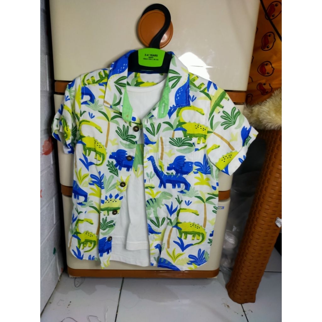 PRELOVED Setelan Kemeja Kaos Mothercare Dino dan Beko