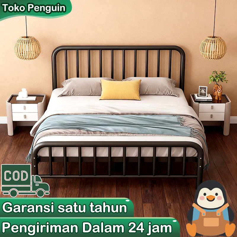 Rangka Tempat Tidur Besi Single Minimalis, Ranjang Besi Kokoh Kuat Tahan Lama untuk Kamar Tidur