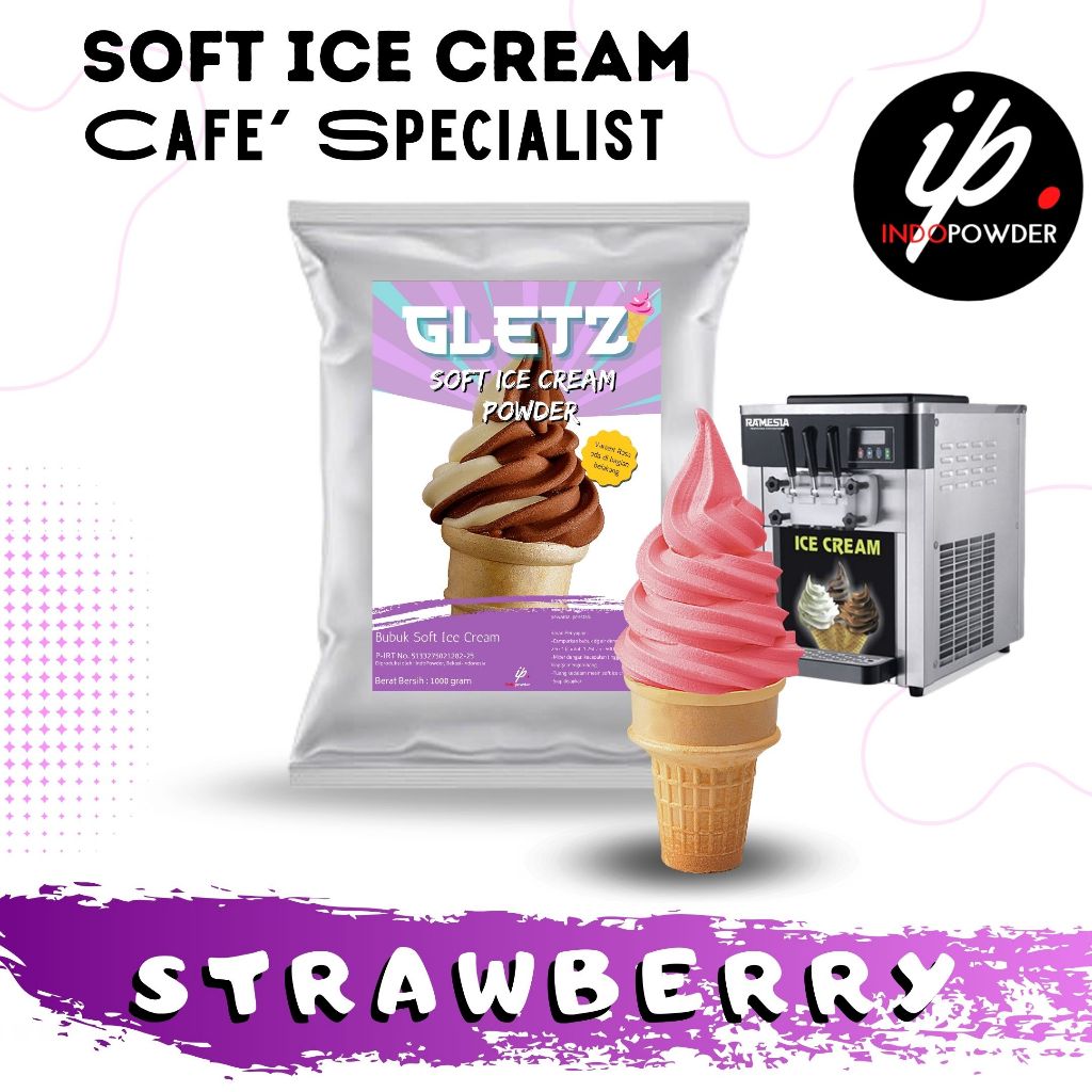 

Indopowder - Bubuk SOFT ICE CREAM STRAWBERRY 1Kg / ES KRIM Untuk Cafe, Waralaba dan Resto