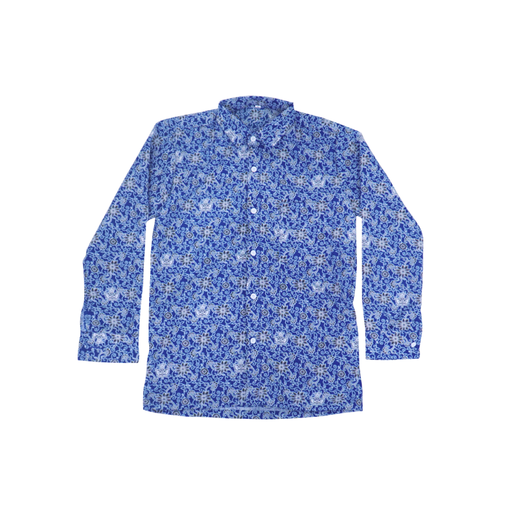SERAGAM SEKOLAH BATIK SMP BUNGA RAMPE BIRU LENGAN PANJANG