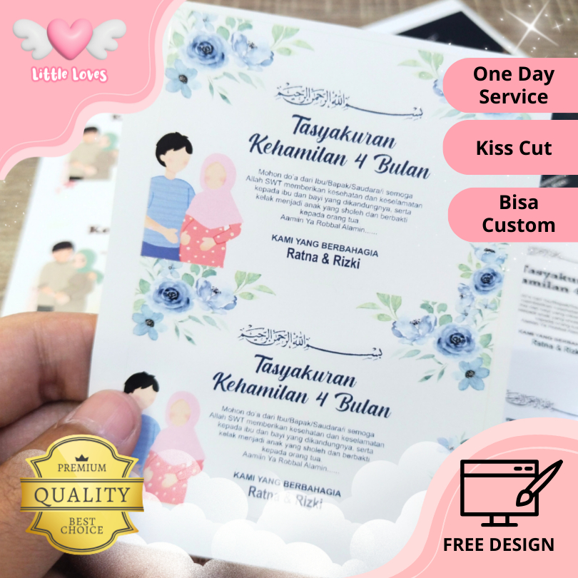 

Sticker dan Kartu Ucapan Stiker Card Tasyakuran Kehamilan 4 Bulanan Free Design Perlembar