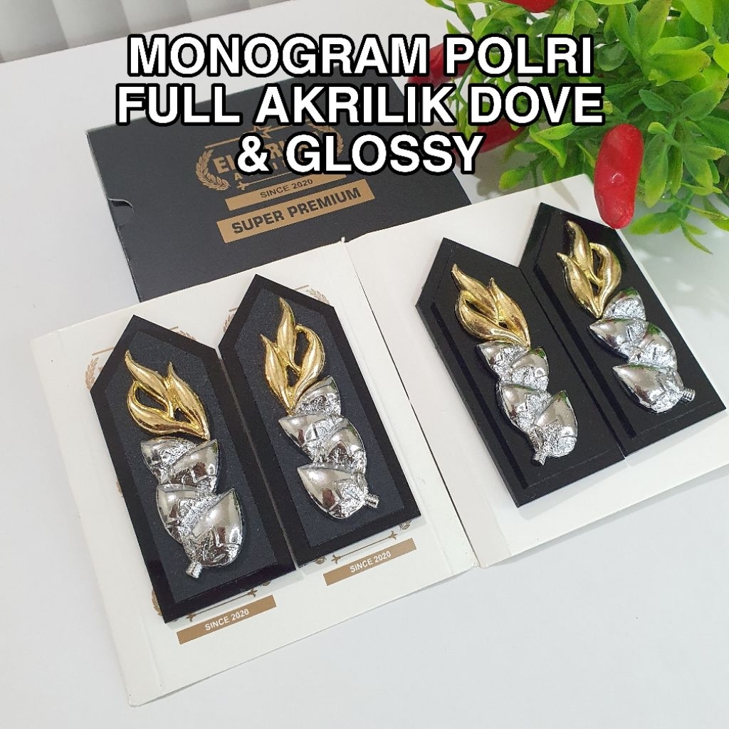 MONOGRAM POLRI FUL AKRILIK DOVE GLOSY LIS COKLAT LIS HITAM PAKU / ATRIBUT POLRI / MONOGRAM POLRI