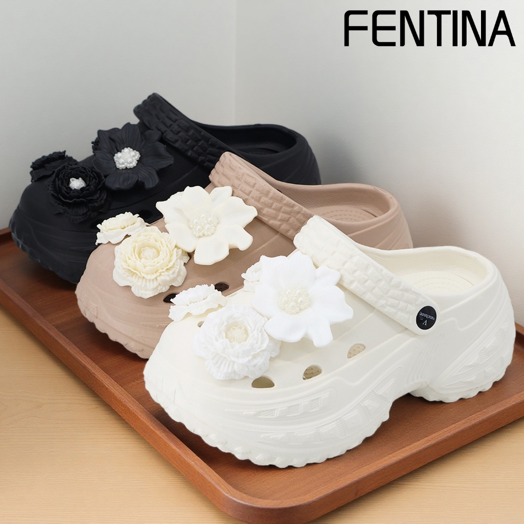 FENTINA Sandal Kodok Wanita Bunga Korea Sandal Sepatu Wanita Wedges Sandal Baim Wanita Kekinian
