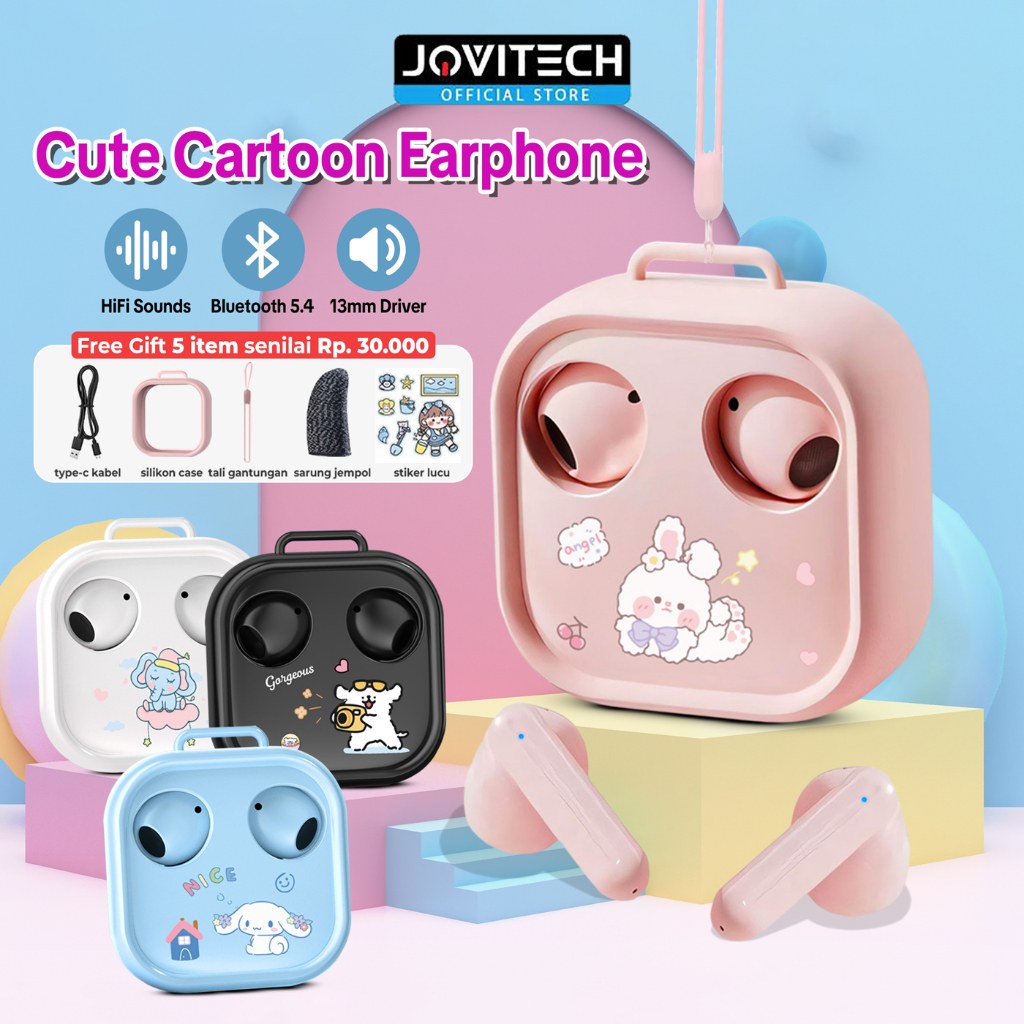 Jovitech TWS 2025 EP19C Headset Karakter Lucu Bluetooth Inpods Versi 5.4 Suara Hifi Kualitas HD deng
