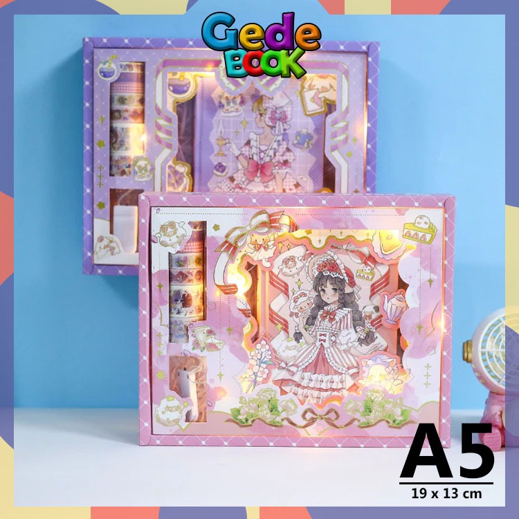 Paket Jurnal Set 7in1 Buku Diary Washi + Lampu Gift Set Notebook Buku Tulis Sticker Lucu - 1957