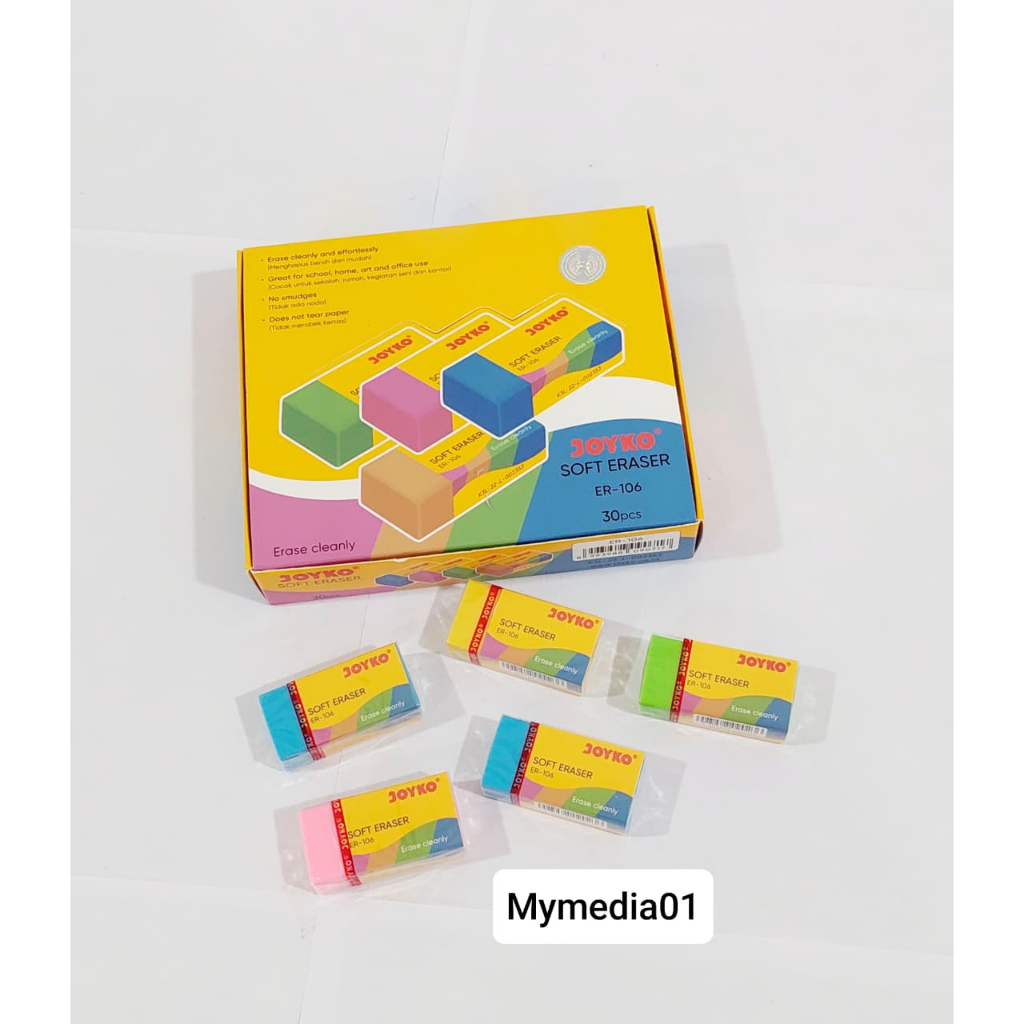 

1 PACK (ISI 30 PCS) ERASER ER-106 PENGHAPUS PENSIL MEREK JOYKO WARNA WARNI TERLARIS