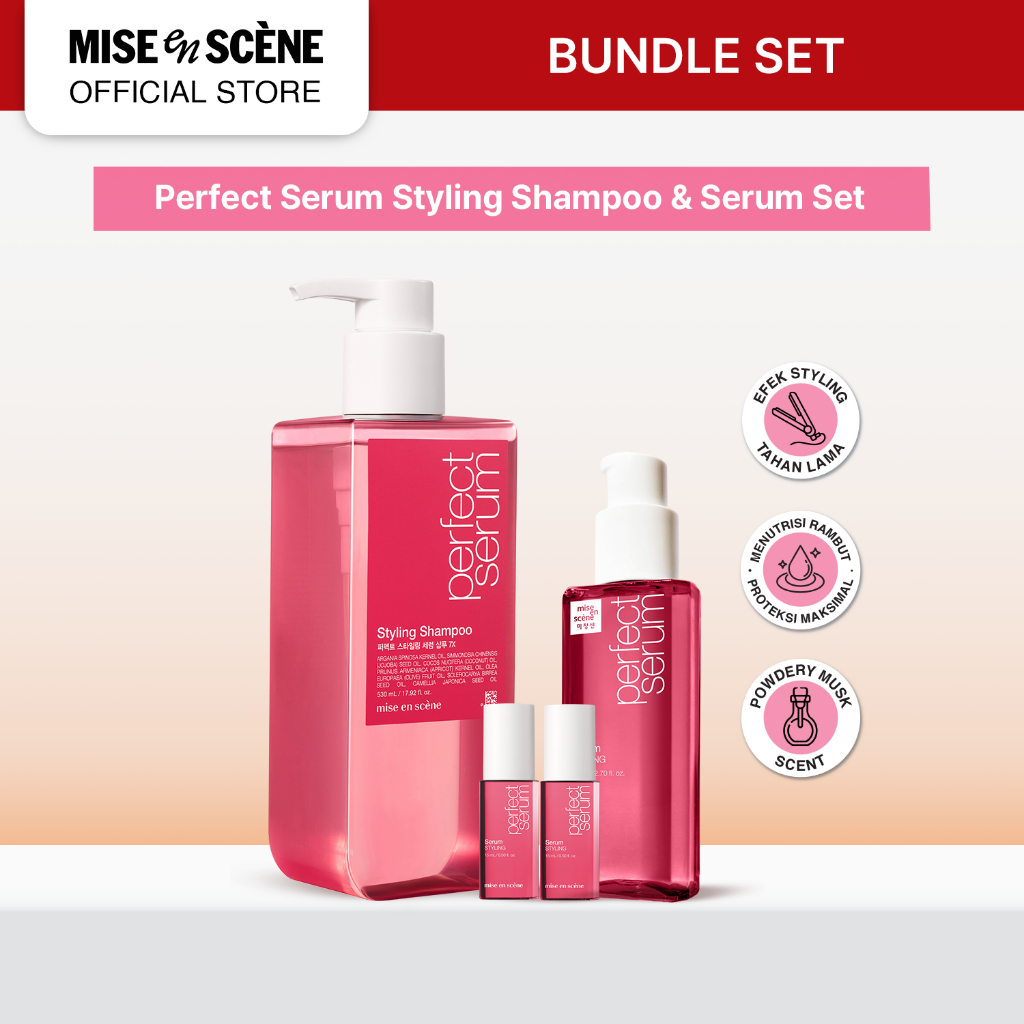 mise en scene Perfect Serum Styling Shampoo & Serum Set - Perawatan Rambut Styling untuk Rambut Keri