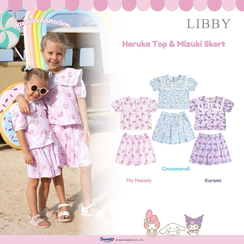 LIBBY SANRIO setelan anak perempuan KARUKA TOP & MIZUKI SHORT 1setel setelan kuromi libby