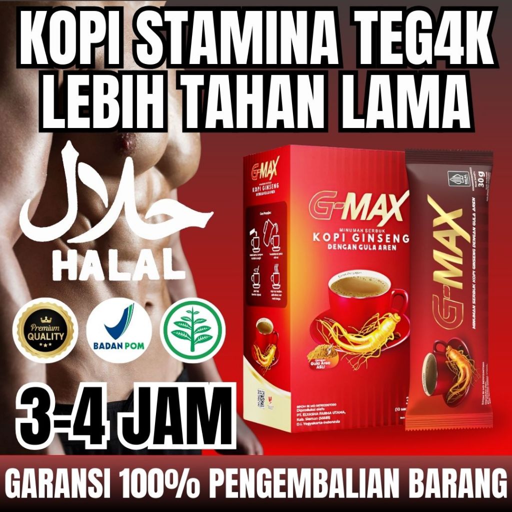 

Gmax Kopi Stamina Pria Dewasa Kuat Tahan Lama Ekstrak Gingseng 1 box 10 sachet
