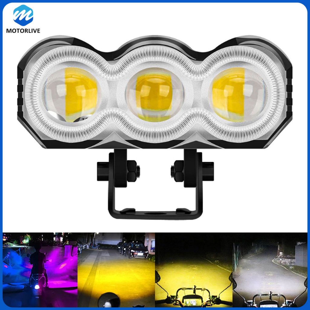 1 buah lampu sorot sepeda motor 3 lampu warna LED lampu kerja 12-24V persegi mini tahan air lampu be