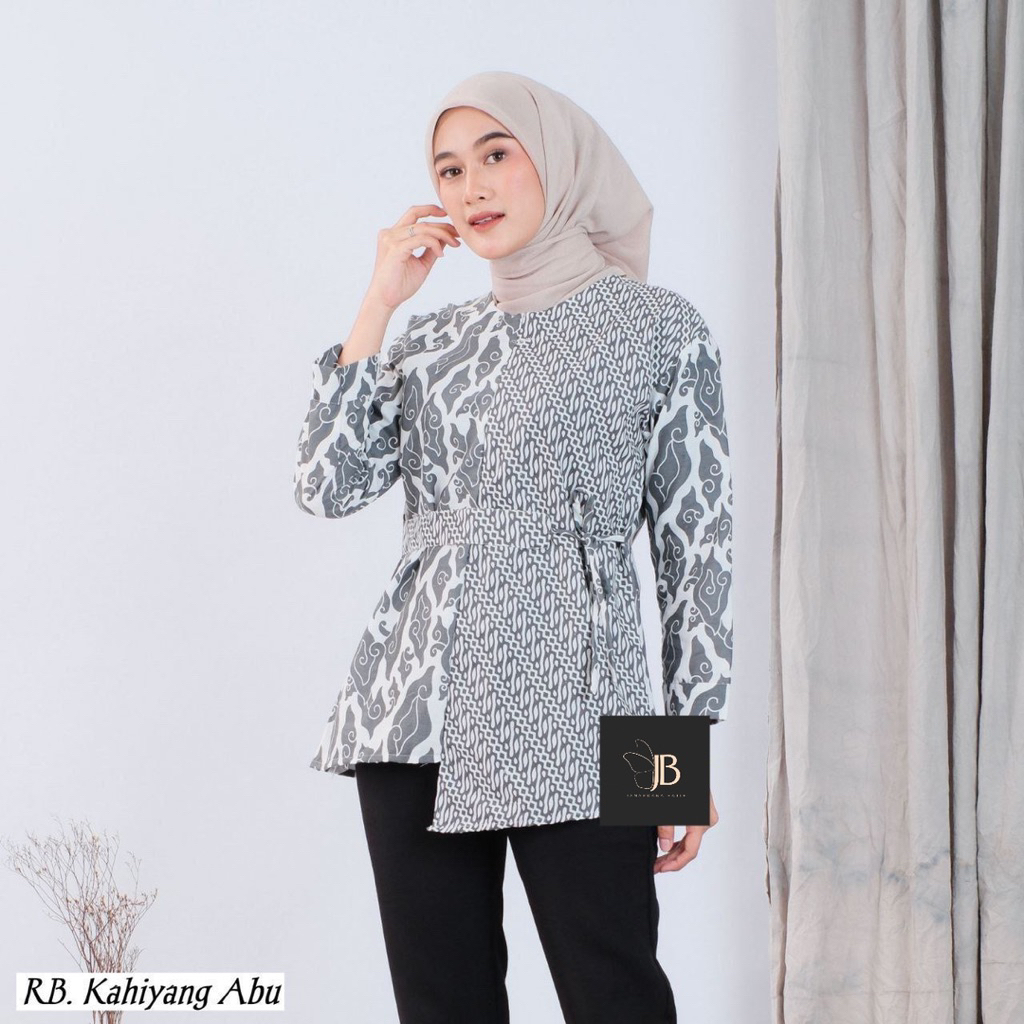 Blouse Batik Wanita Modern – Atasan Batik Lengan Panjang Hijab Casual Kerja Kantor