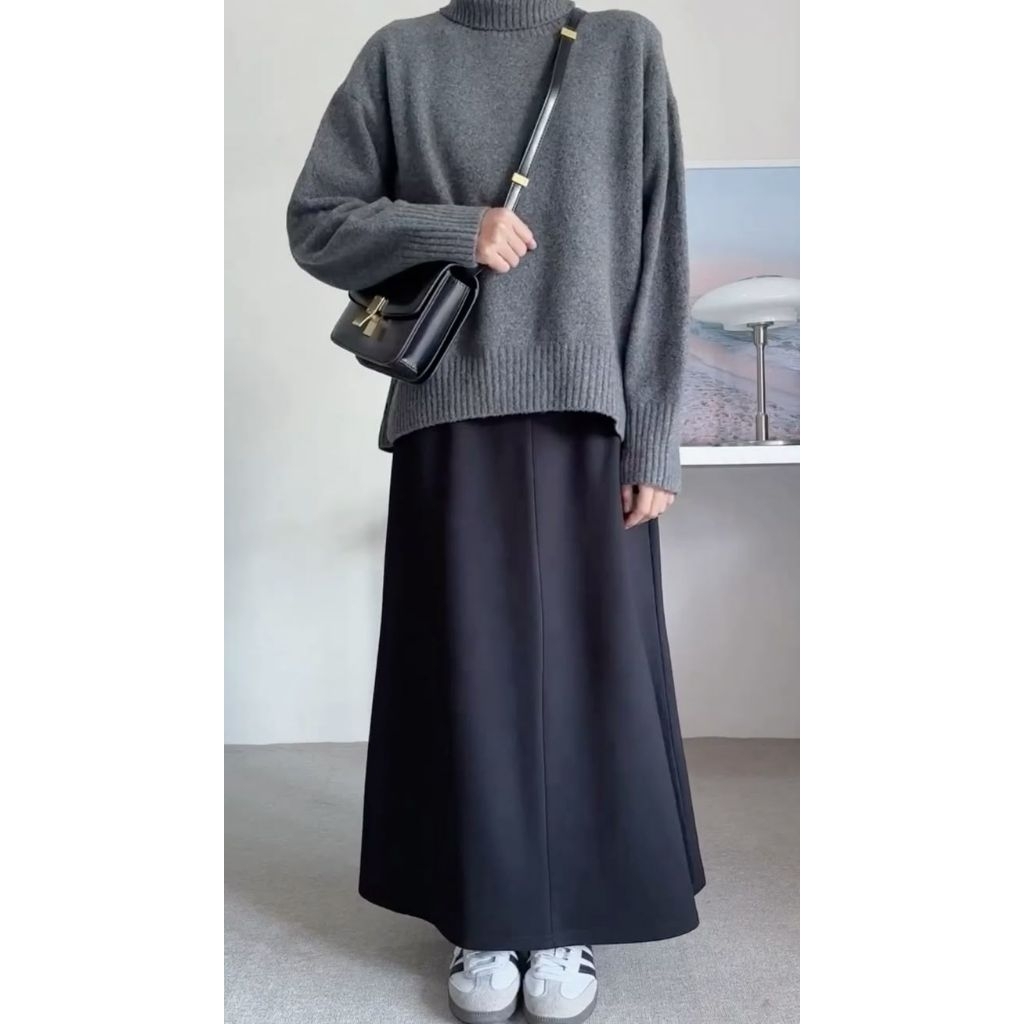 Rok A Line Panjang Premium Rok Sekolah Rok Kerja Rok Formal Rok sekolah Hitam Panjang