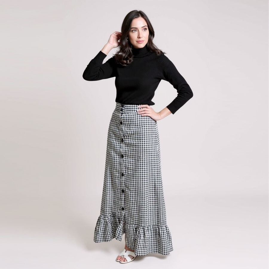 Rok Wanita Panjang Nina Kotak Kancing Bawahan Carlina Fashion