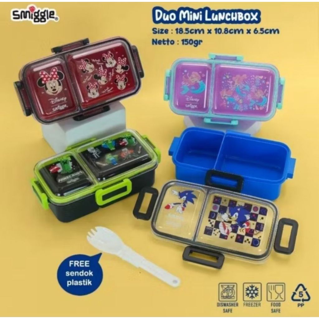 lunch box Smiggle Duo Mini sekat 2 kode 1148 kapasitas 600ml Free Sendok Tempat makan Minecraft, Mer