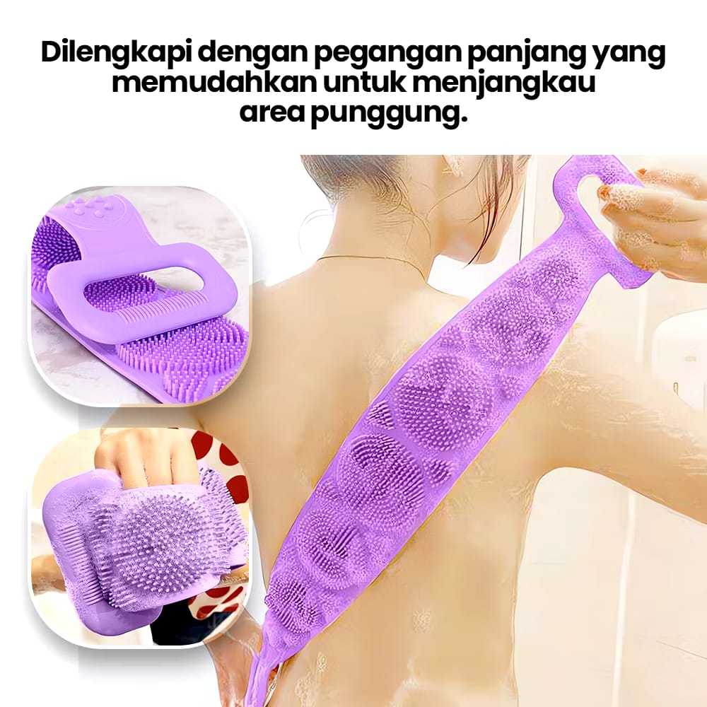 (RDM) Sikat Mandi Punggung Silikon - Alat Gosok Punggung Pembersih Daki Dengan Pegangan Dua Ujung & 