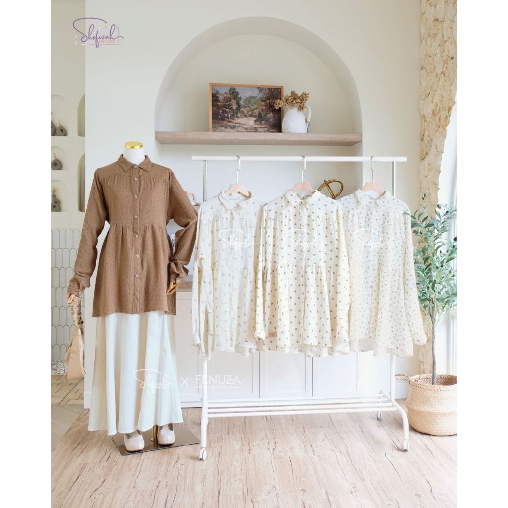 Lily Blouse Series by Shofwah Baju Atasan Wanita Jumbo Lengan Panjang Cotton Crinkle Motif Terbaru