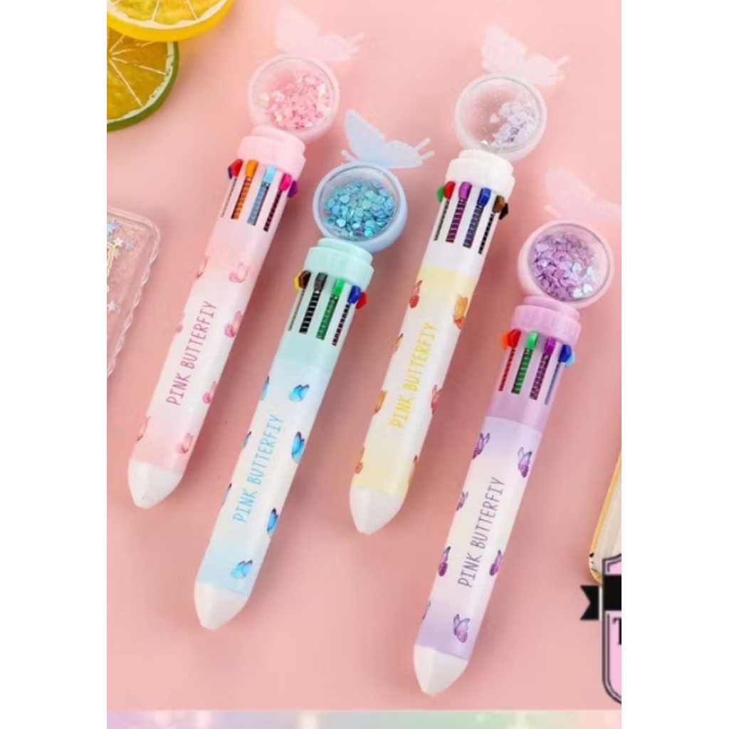 

Pulpen Glitter Motif kupu kupu Pulpen pena 10 warna aesthetic ballpoint karakter lucu