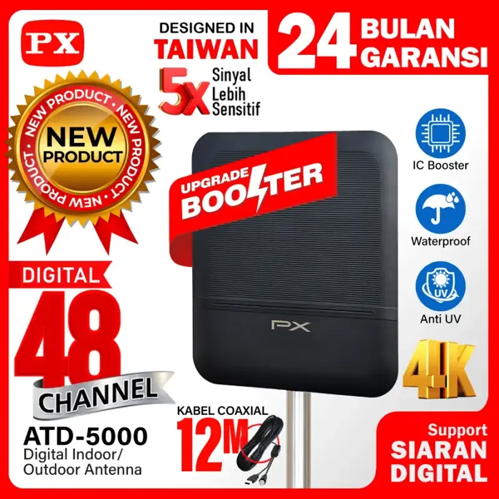 PX ATD-5000 Antena TV Digital Indoor Outdoor Booster Antena TV Digital STB TV Digital Tabung Antena 