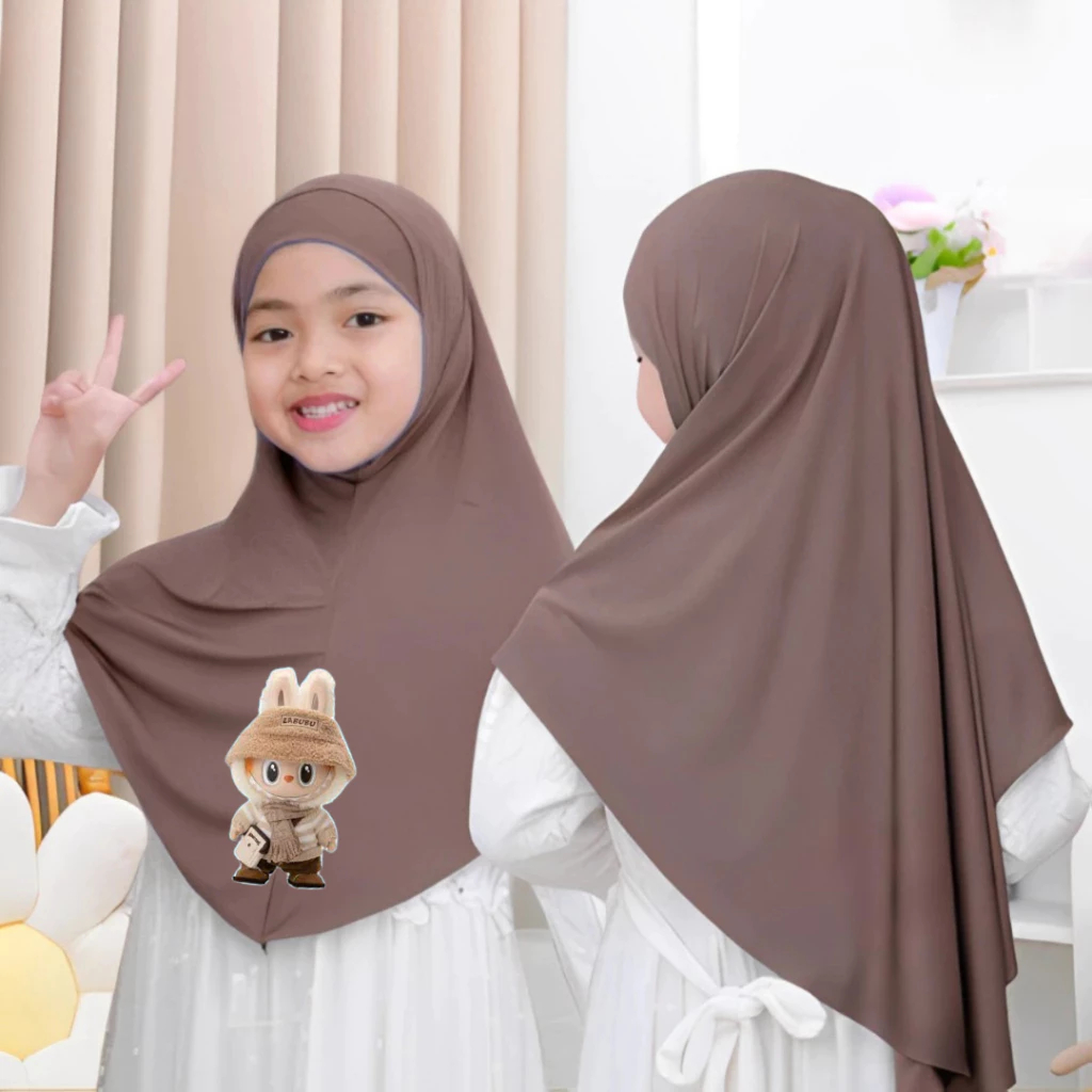 JA - HIJAB ||  French Khimar Hijab Anak 2in1 Bergo 4-12 Tahun labubu