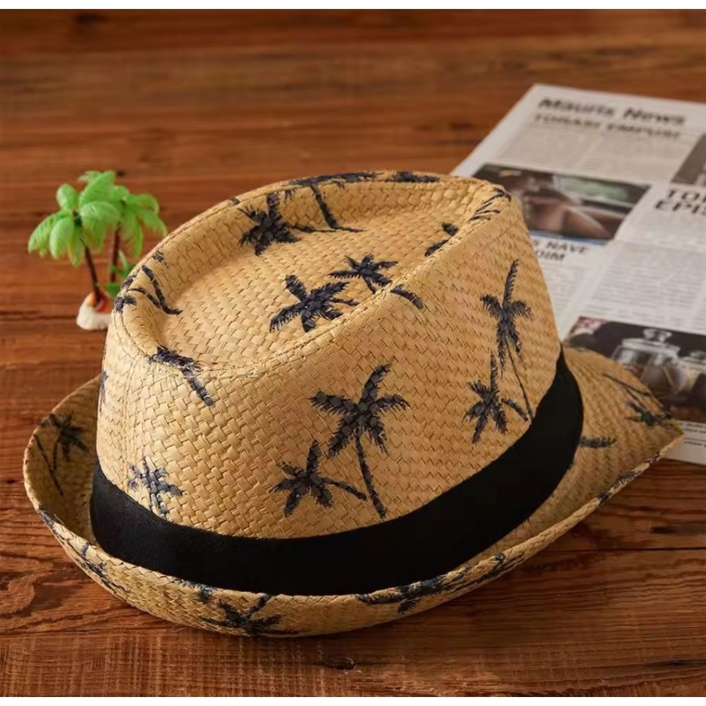 topi pantai wanita pria straw hat uniseks topi rotan topi fashion