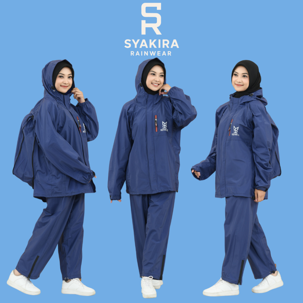 Syakira Jas Hujan.ID Backpack Series Navy-Jas hujan cover ransel pria/wanita dewasa-Bahan tebal PVC 