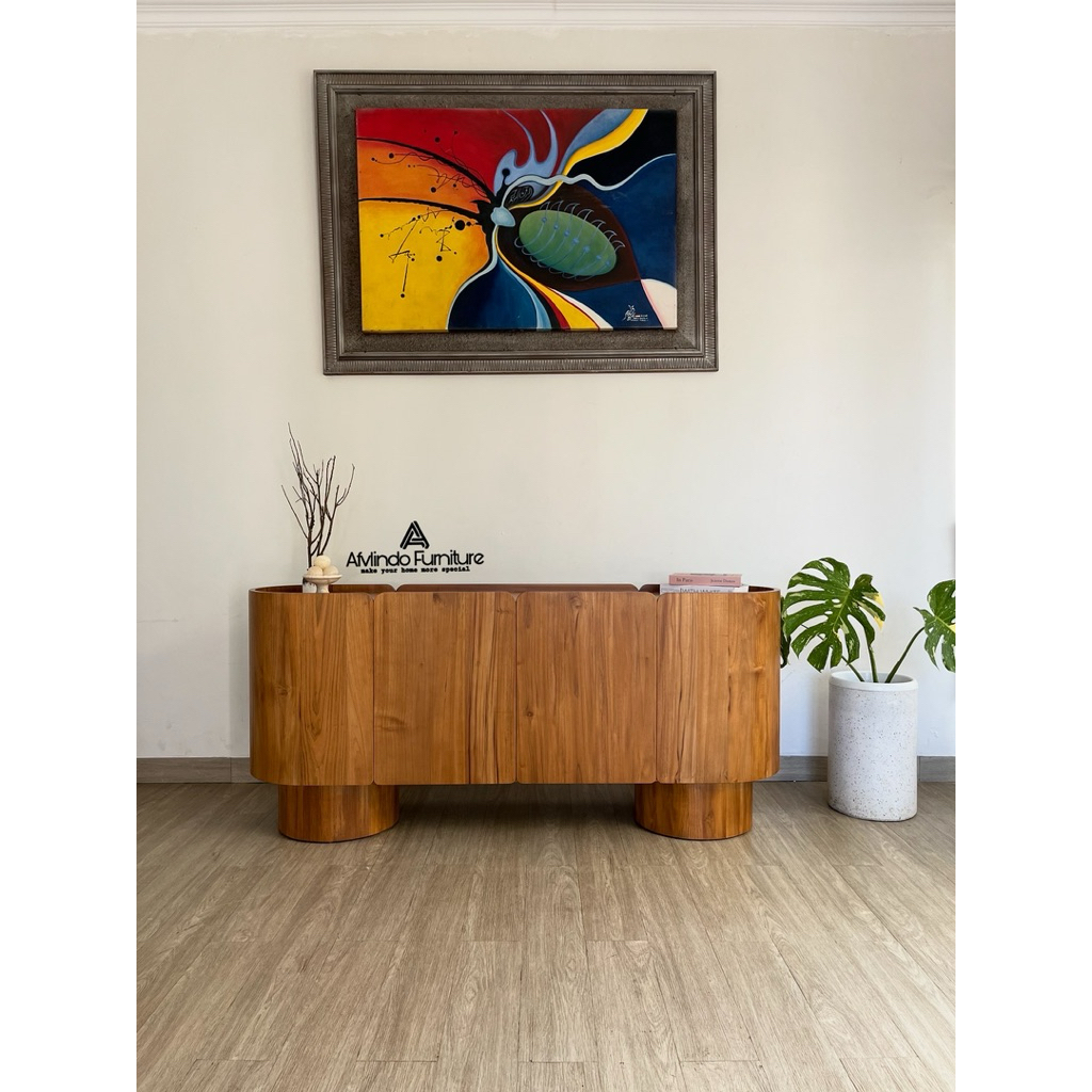 bufet kabinet penyimpanan model minimalis kayu jati solid