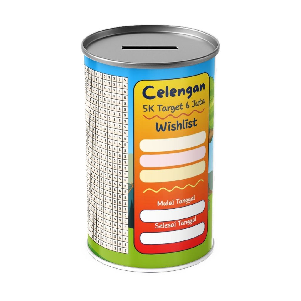 Celengan Target JUMBO 5K Target 6 Juta – Diameter 10cm Tinggi 20cm | Nabung Lebih Semangat
