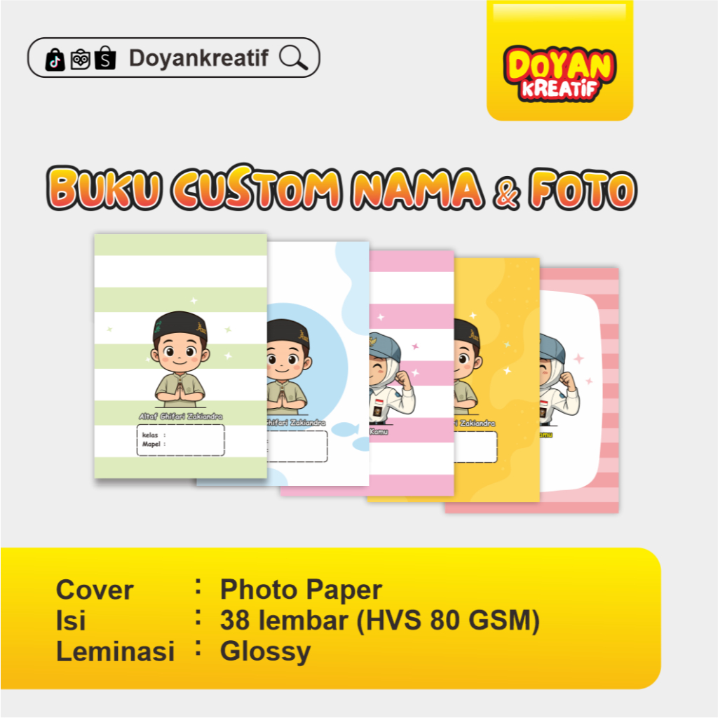 

Buku tulis anak custom nama dan foto