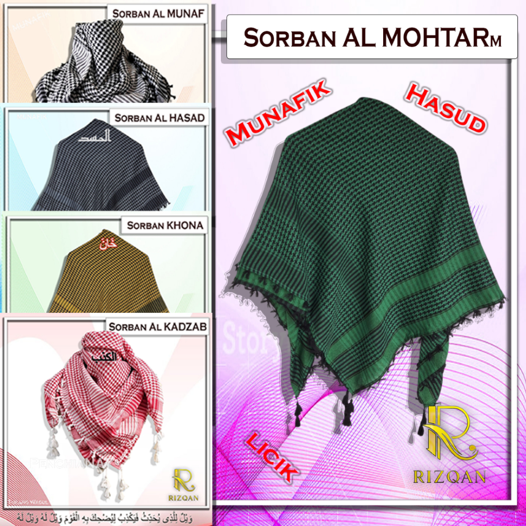 SORBAN AL MOHTARm/SORBAN TACTICAL/SORBAN HAJI/SORBAN KASHMIRI DEWASA/SORBAN HITAM PUTIH