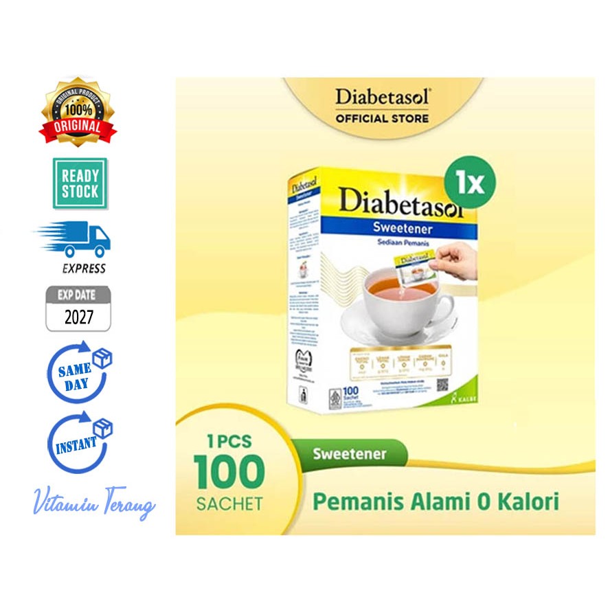 

(Box isi 100) Diabetasol Sweetener Pemanis 0 Kalori EXP 2027 Aman untuk Diabetes, Diet