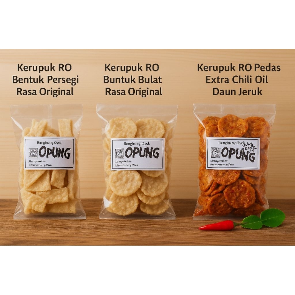 

kerupuk RO varian rasa terbaru original/ pedas extra chili oil daun jeruk 200gr