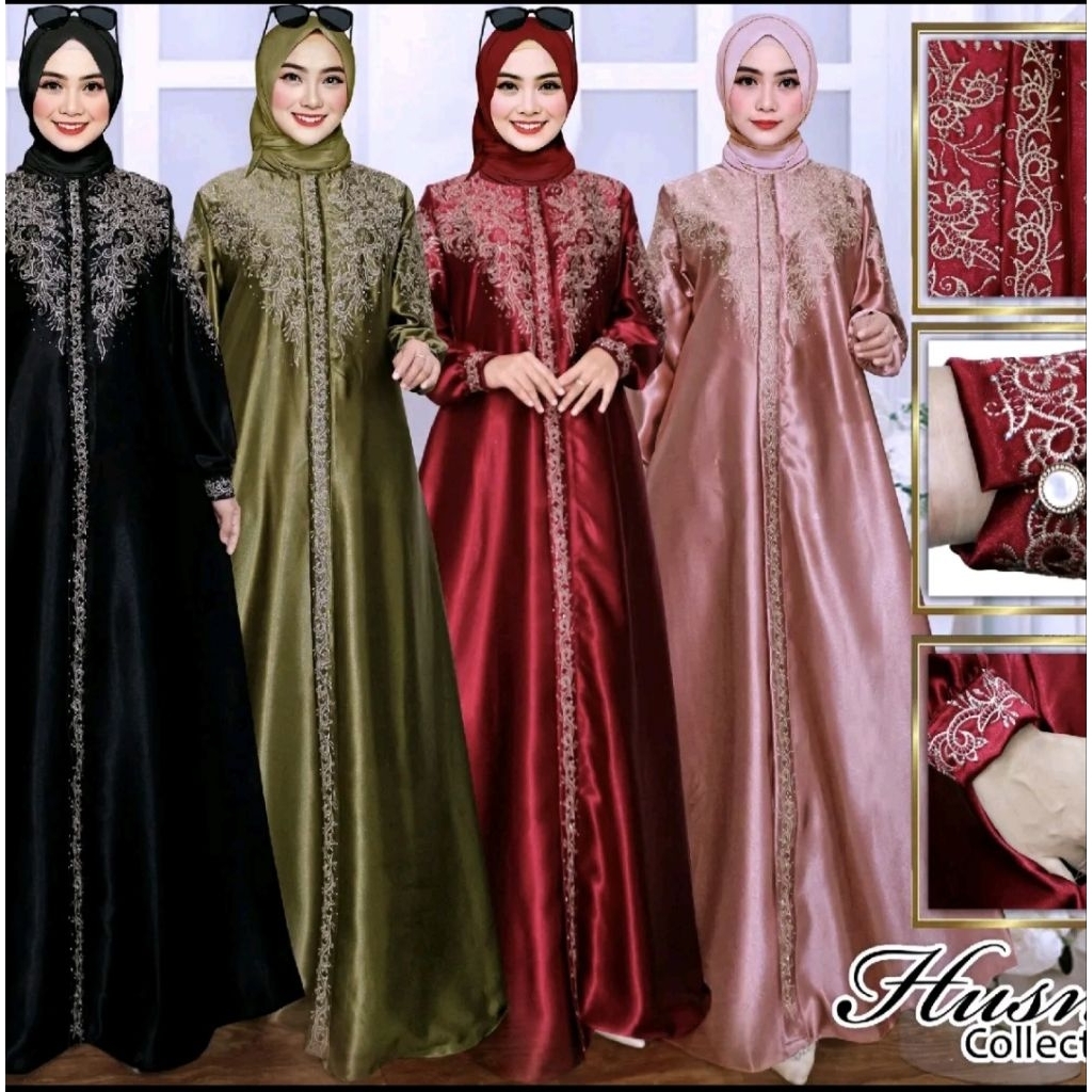 Gamis kristal original bordir - Gamis wanita muslimah - Gamis bordir - Semi sutra - Gamis silk premi
