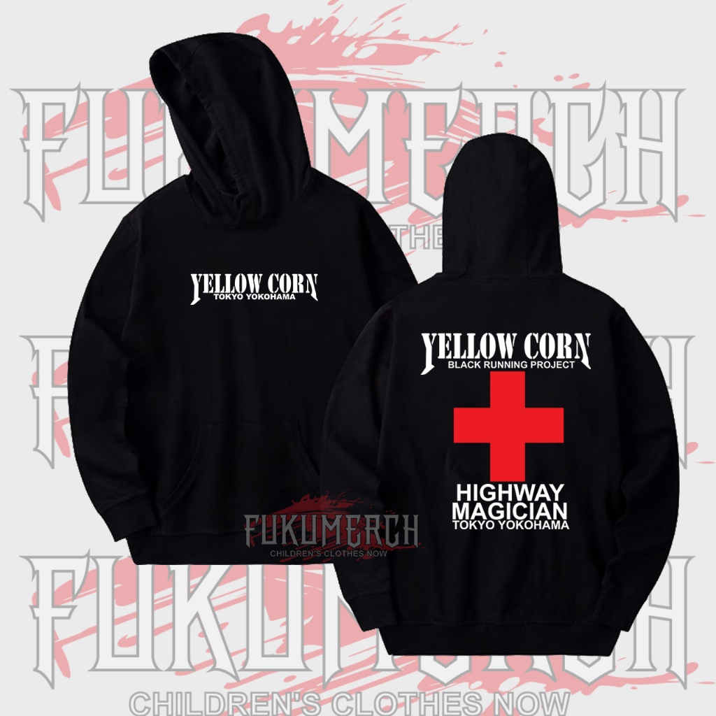Jaket Hoodie Yellow Corn Hitam Cotton Fleece
