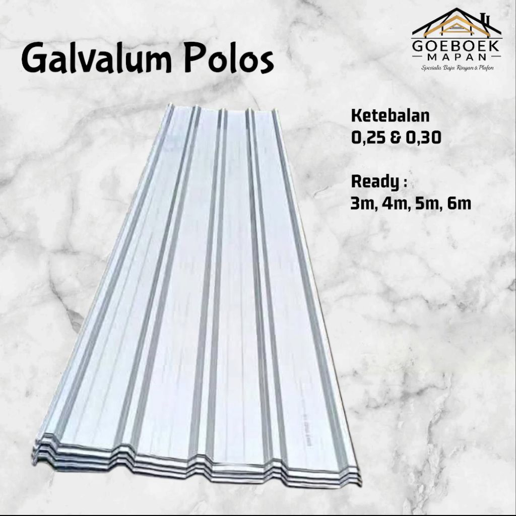 Galvalum Spandek Polos 0,30mm Panjang 3, 4, 5, 6 meter